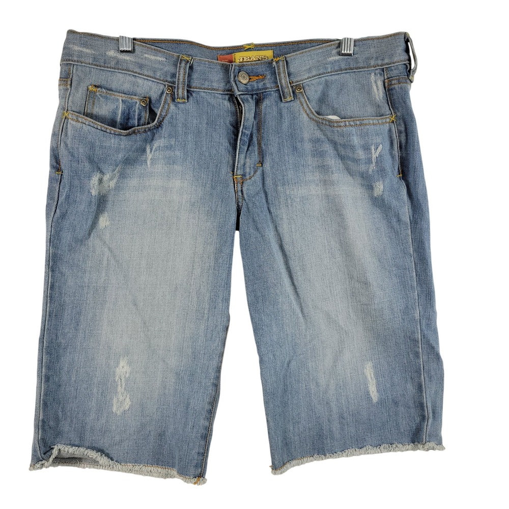 Old Navy Denim Bermuda Shorts Women 12 Blue Distressed Ultra Low Waist Cutoff
